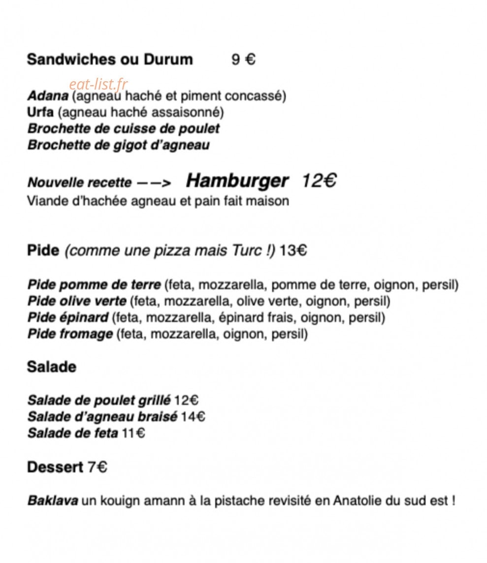 The Med's Cuisine Anatolienne — carte page 1