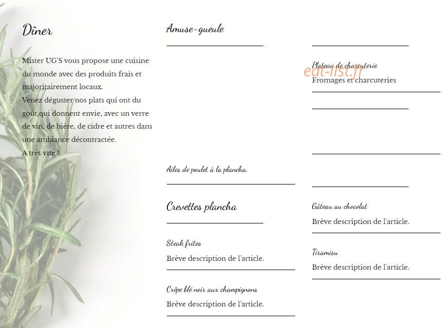 Ugs Cafe — carte page 3