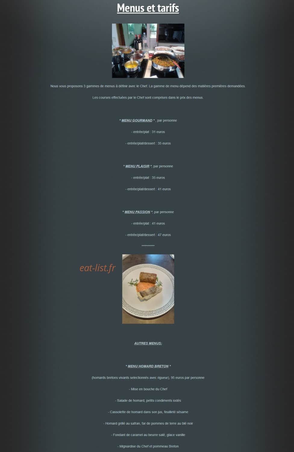 Un Chef au Menu — carte page 1