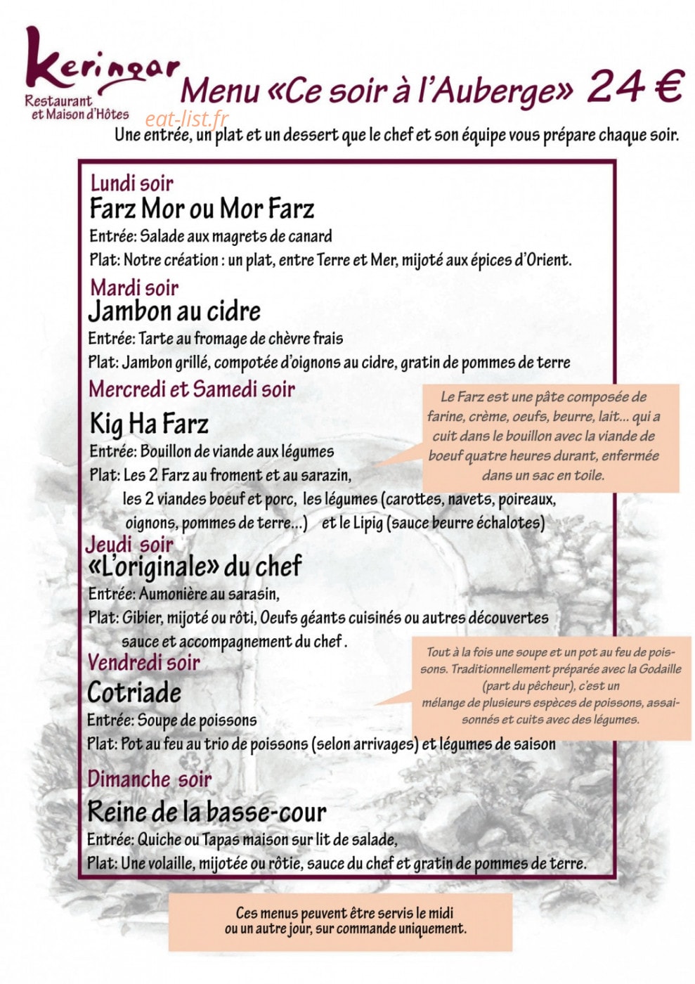 Auberge De Keringar — carte page 1