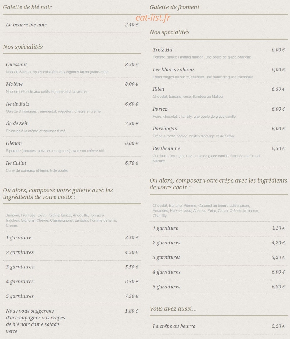 La crêperie de la plage — carte page 1