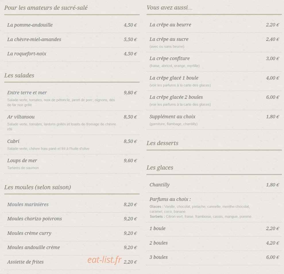 La crêperie de la plage — carte page 2