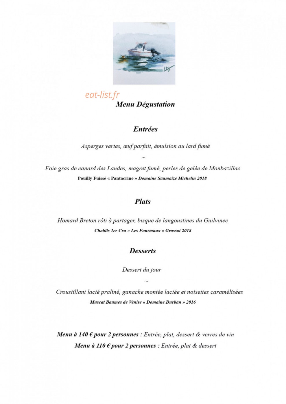 Brasserie de la Plage — carte page 1