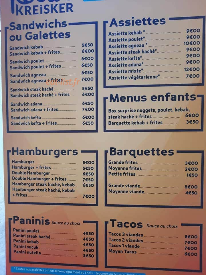 Kreisker Kebab — carte page 1