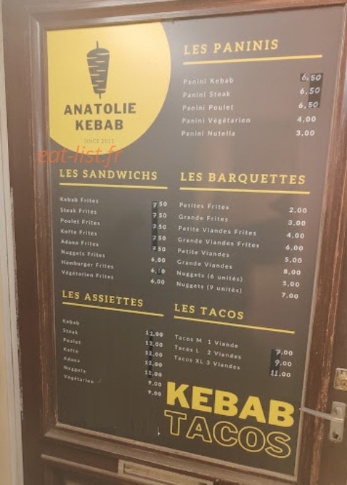 Anatolie Kebab — carte page 1