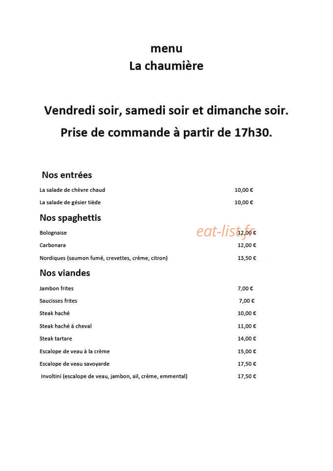 La Chaumiere — carte page 1