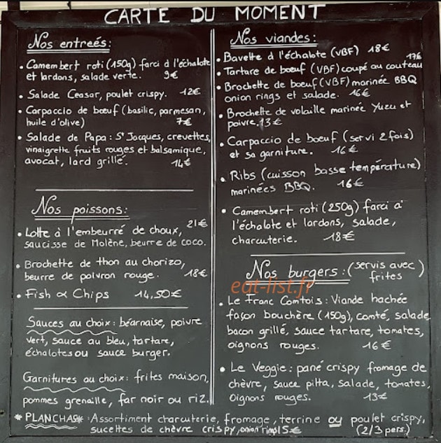 Le Bistrot De Papa — carte page 1