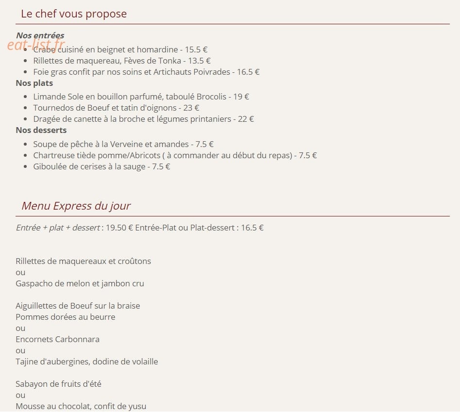 Le Coq en Pâte — carte page 1