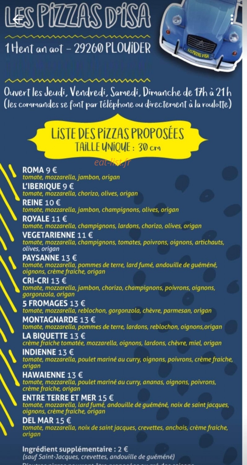 Les Pizzas d'Isa — carte page 1