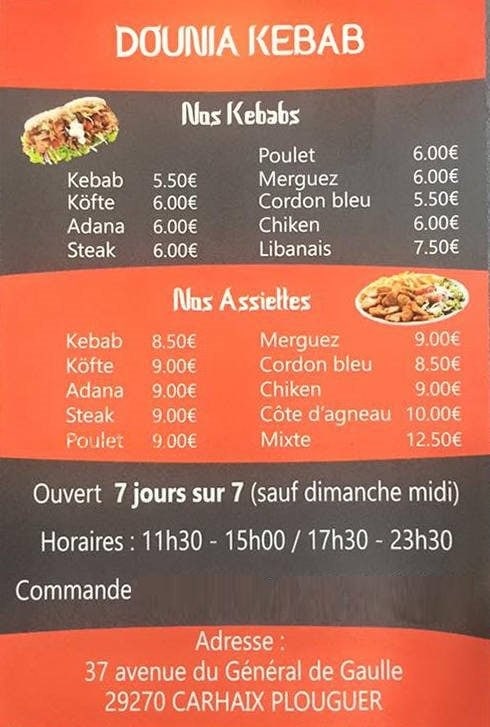 Dounia kebab — carte page 1