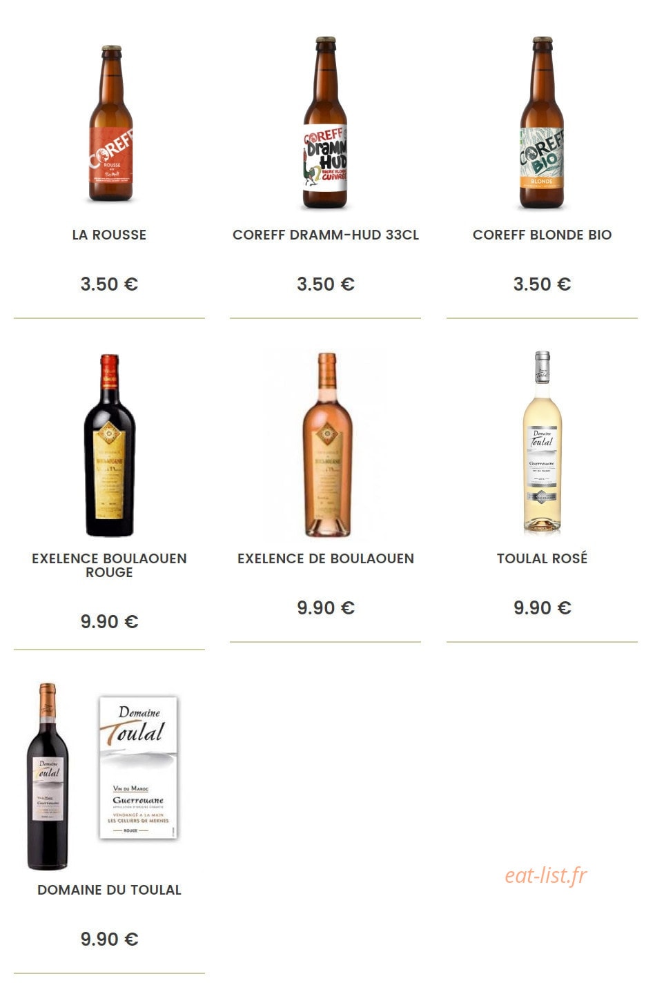 Carte et menu de La Brasserie Marocaine à Carhaix Plouguer — La cave et bières