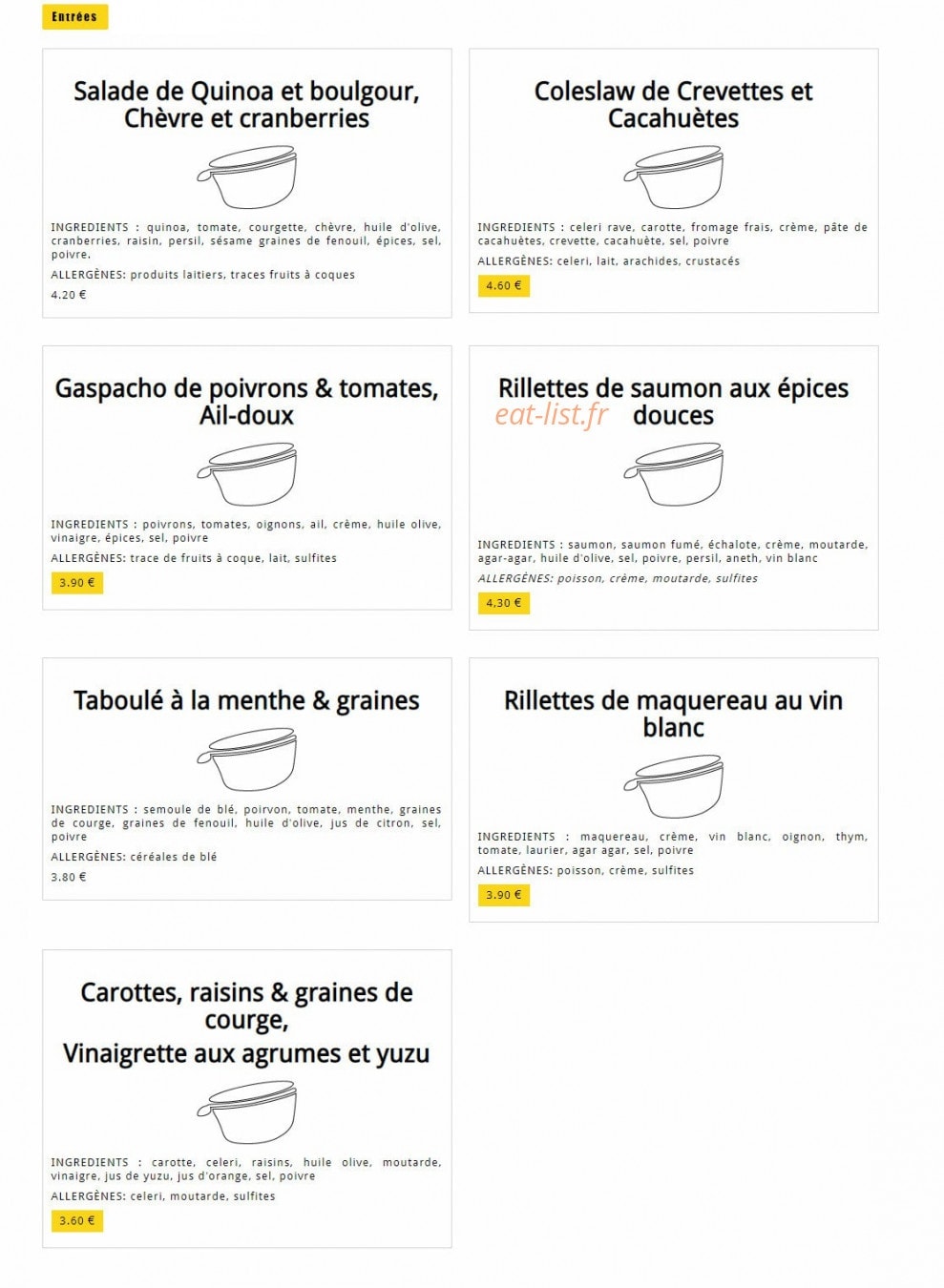 La Cantine des Chefs — carte page 1
