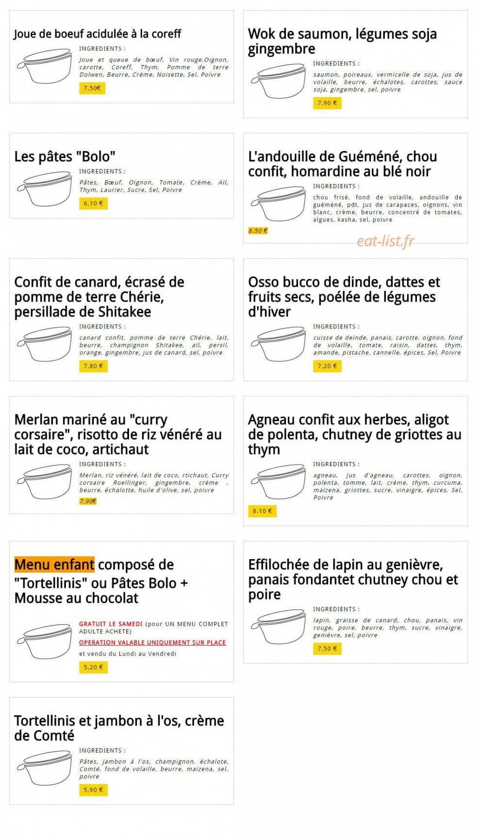La cantine des chefs — carte page 2