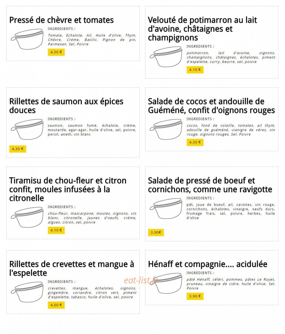 La cantine des chefs — carte page 1