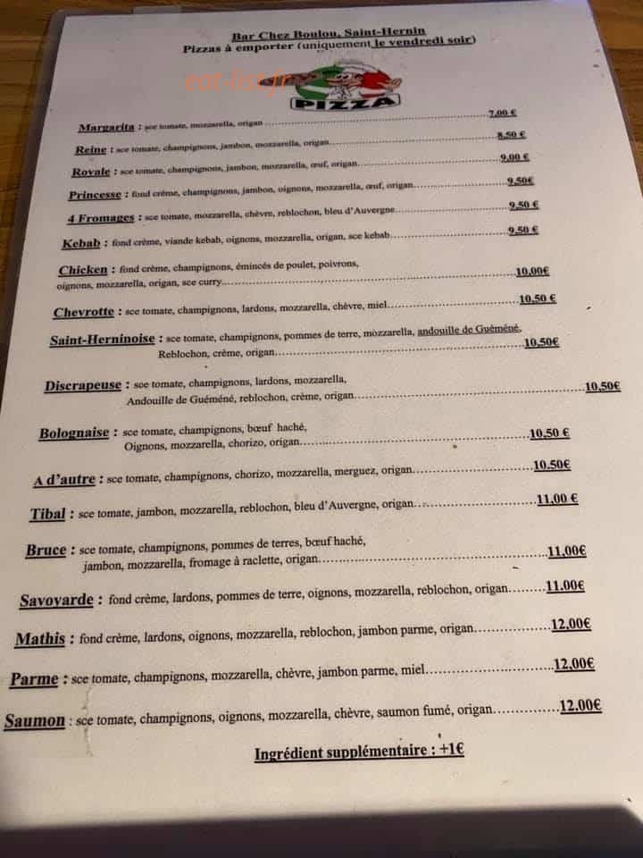 Chez Boulou — carte page 1