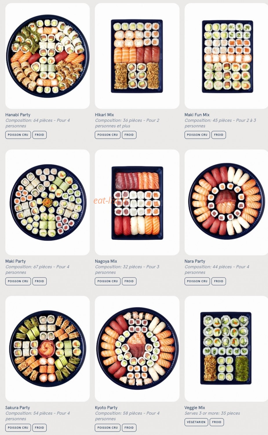 Carte et menu de Sushi Daily à Locmaria Plouzane — Plateaux suite