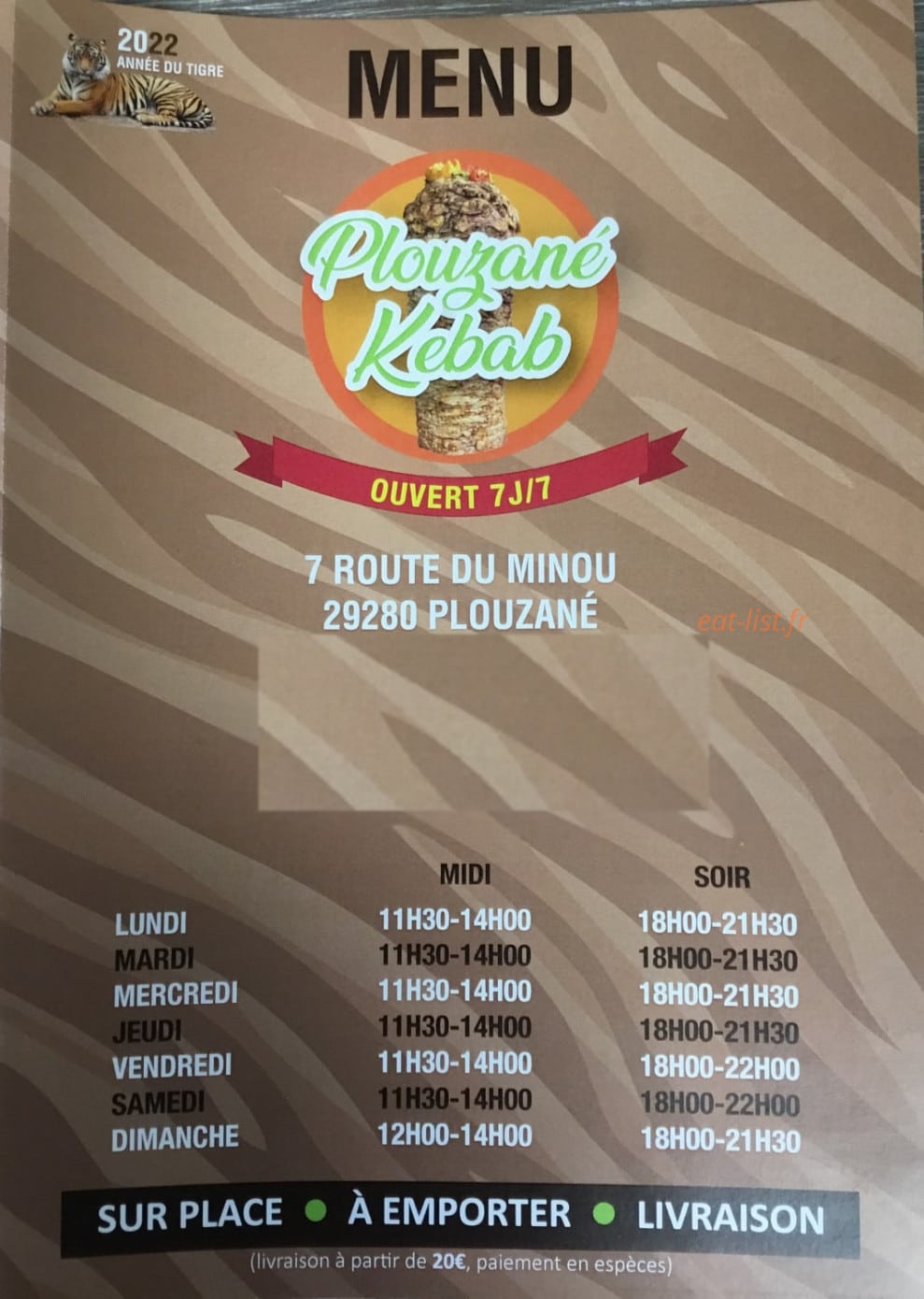 Plouzane Kebab — carte page 1