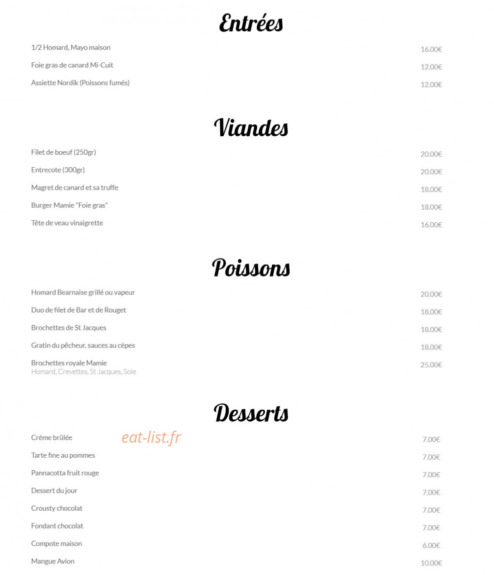 Com'Chez Mamie — carte page 1