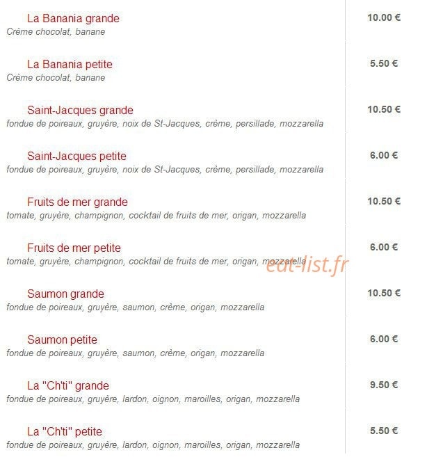 Celtic Pizza — carte page 2