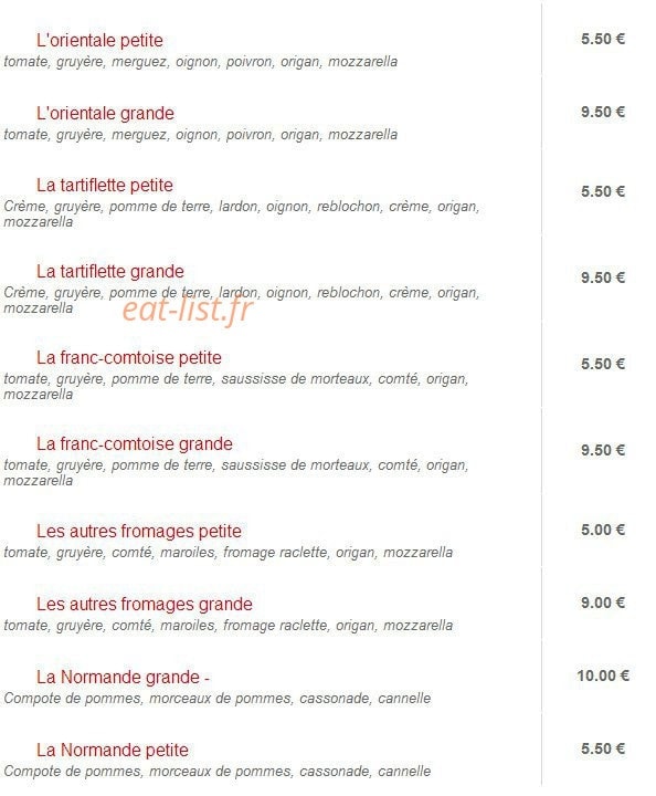 Celtic Pizza — carte page 1