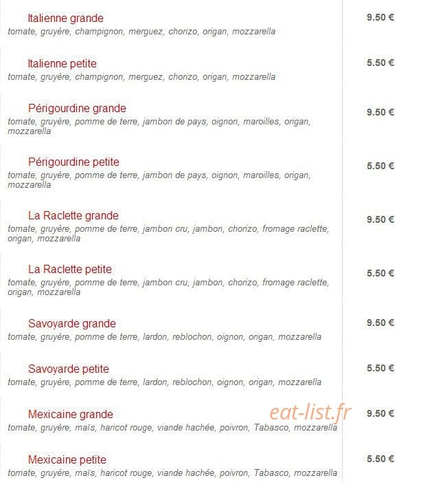 Celtic Pizza — carte page 4