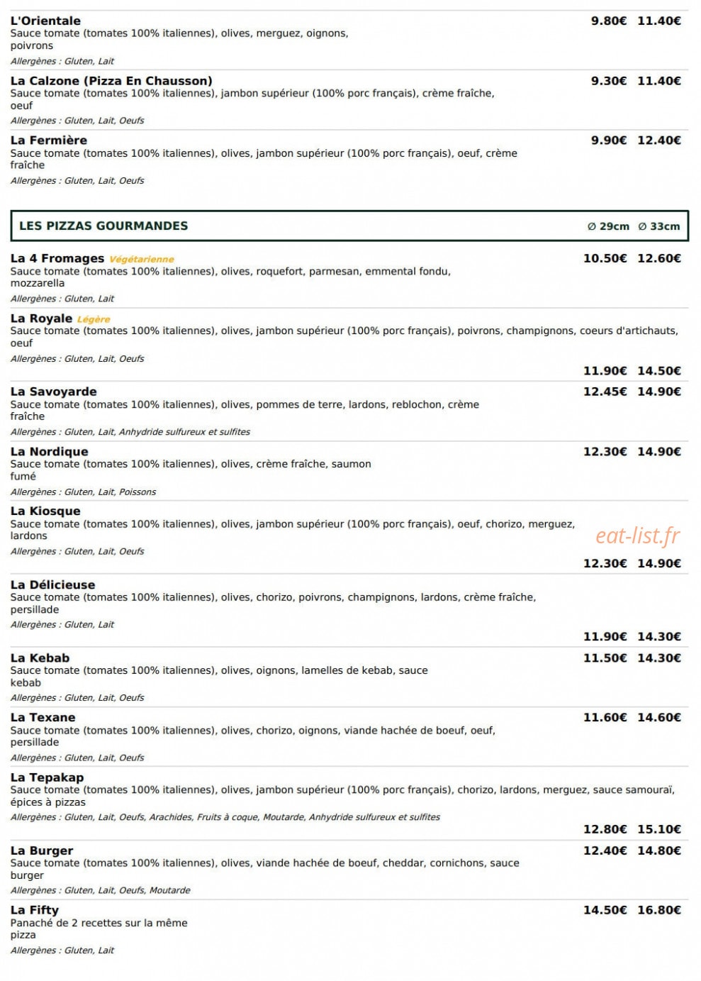 Le Kiosque à Pizzas — carte page 2
