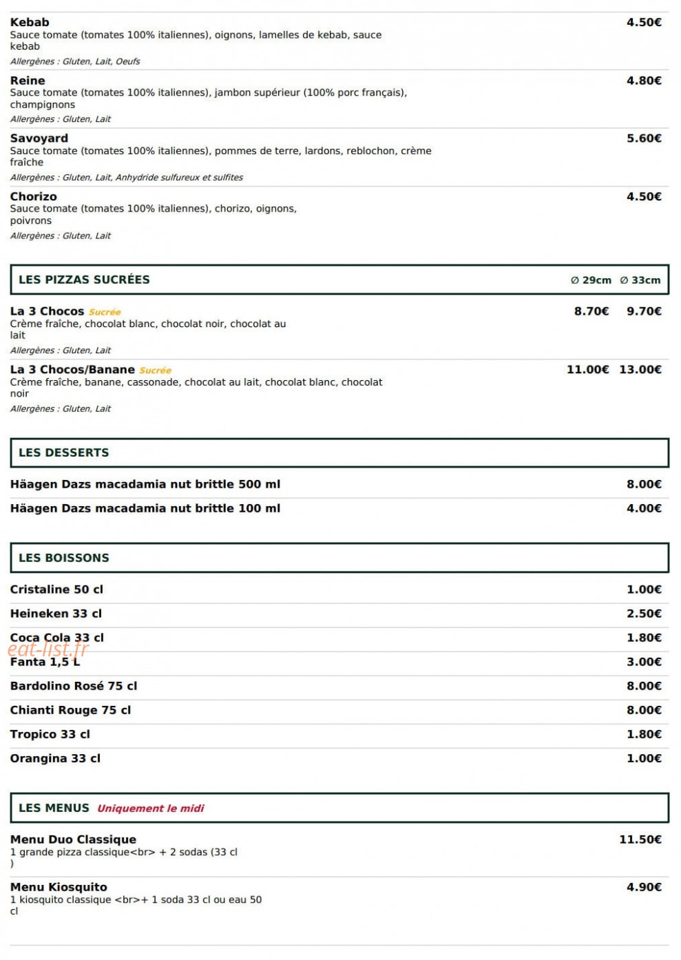 Le Kiosque à Pizzas — carte page 4