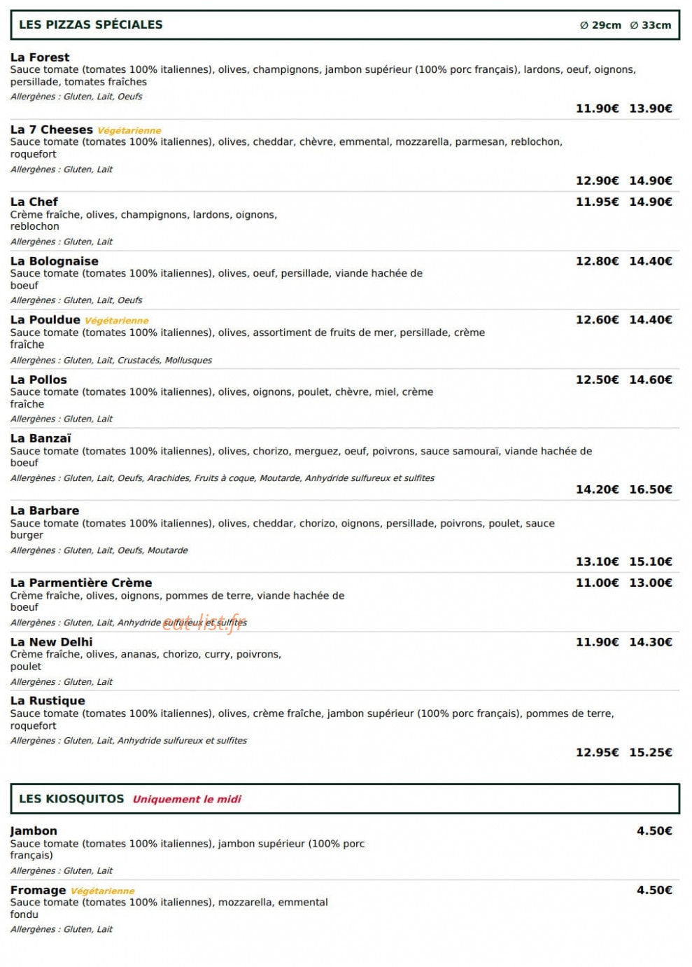 Le Kiosque à Pizzas — carte page 3