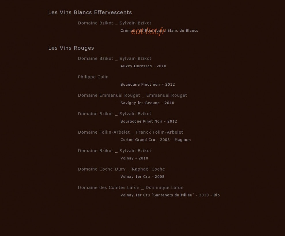 Le Bistro de la Tour — carte page 9