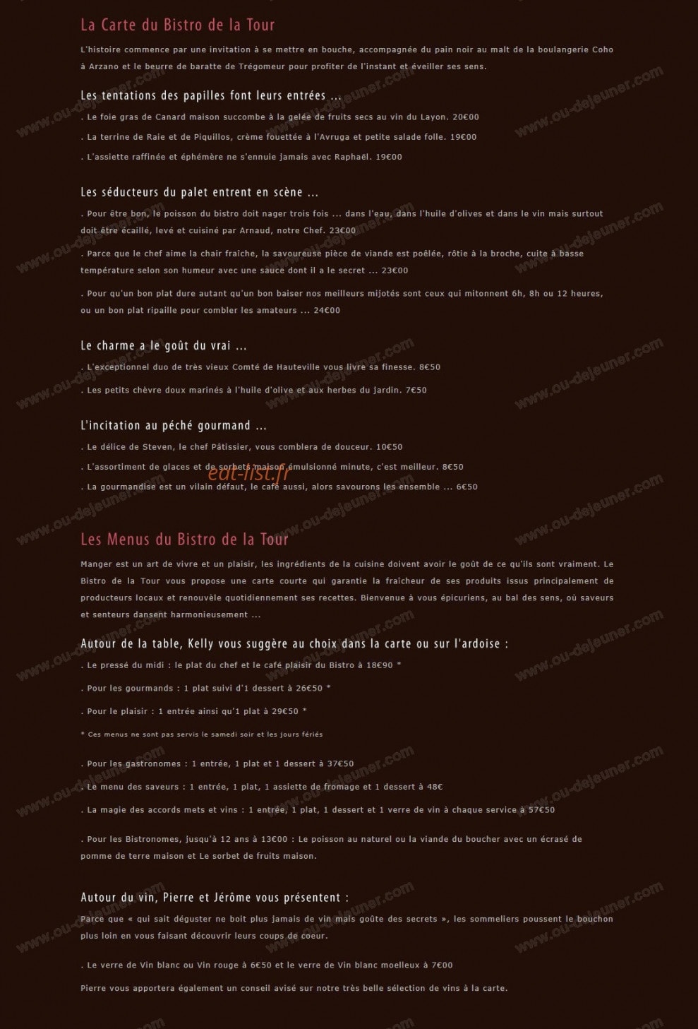Le Bistro de la Tour — carte page 1