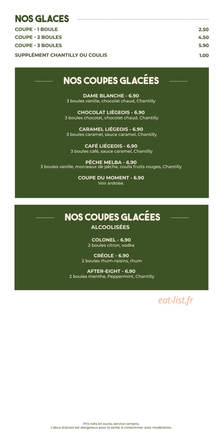 Carte et menu de Le Marco Polo à Quimperle — Coupes glacées