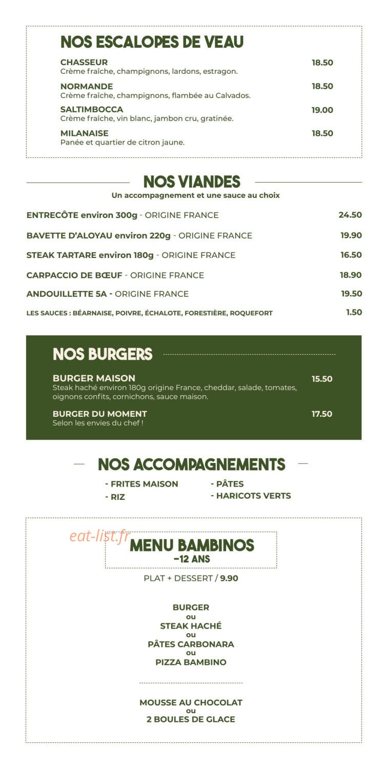Carte et menu de Le Marco Polo à Quimperle — Viandes, burgers...