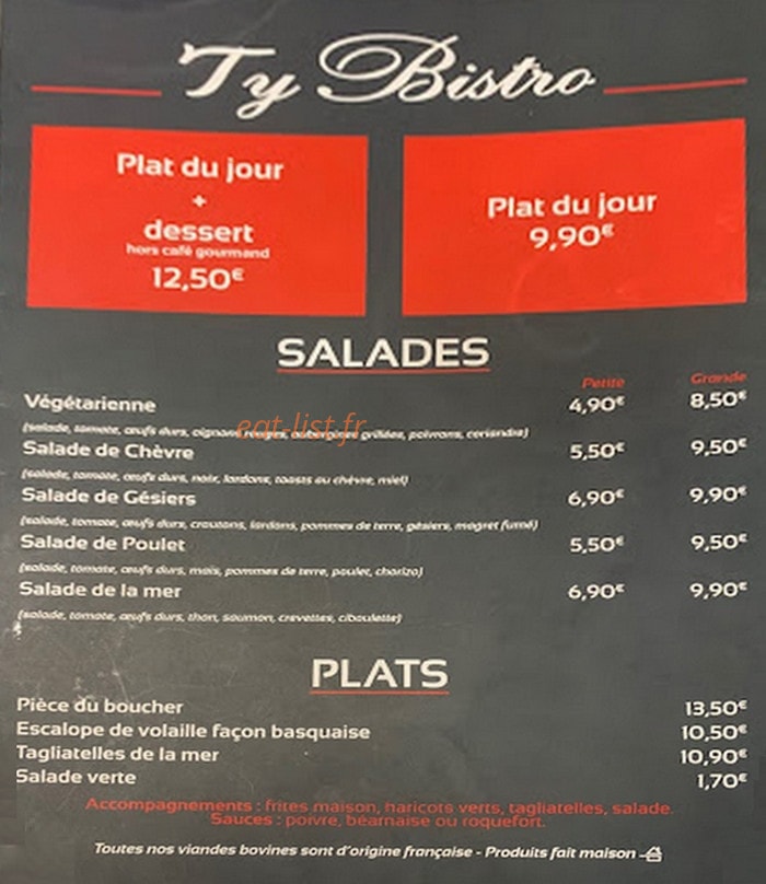 Ty Bistro — carte page 2