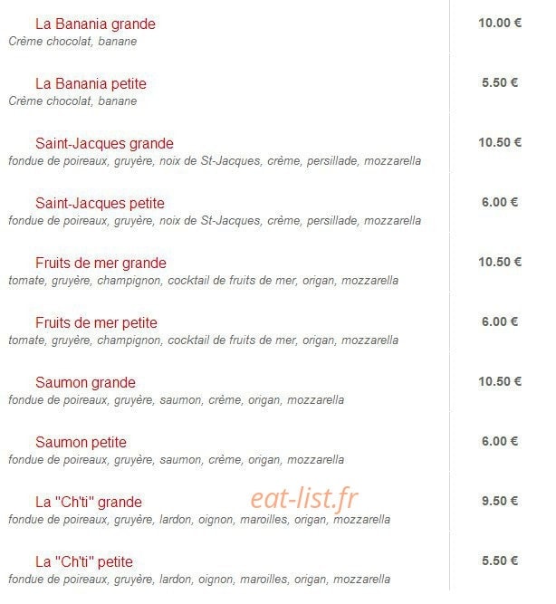 Celtic Pizza — carte page 2