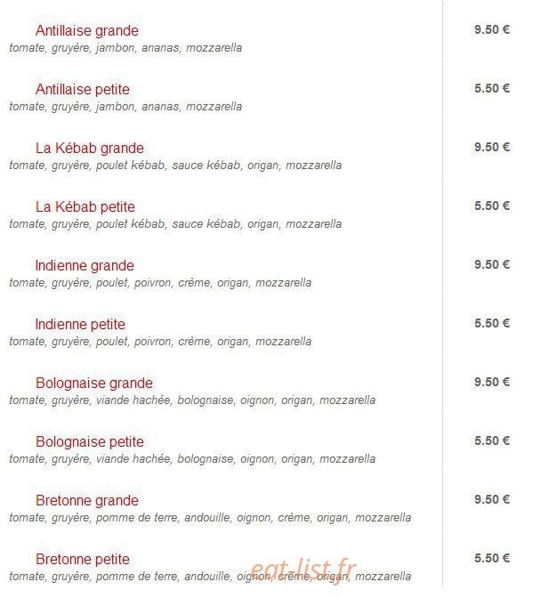 Celtic Pizza — carte page 3