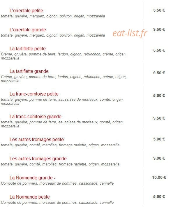 Celtic Pizza — carte page 1