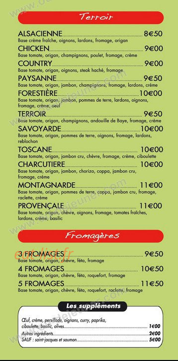 Bella Pizza — carte page 3