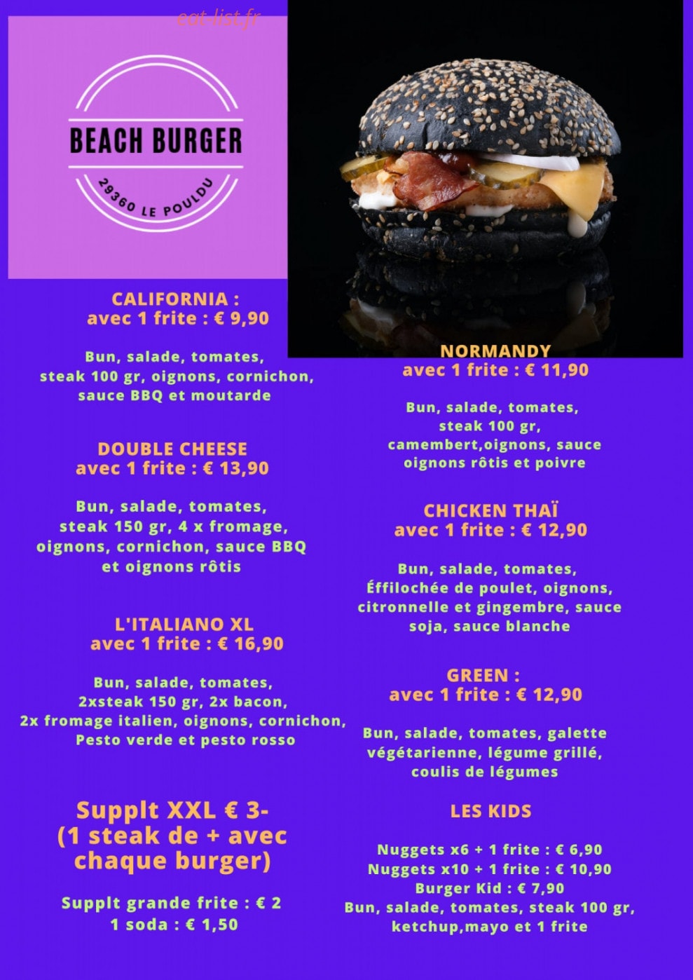Beach Burger — carte page 1