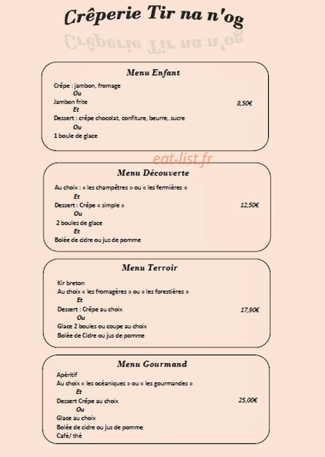 Crêperie Tir na n'og — carte page 4