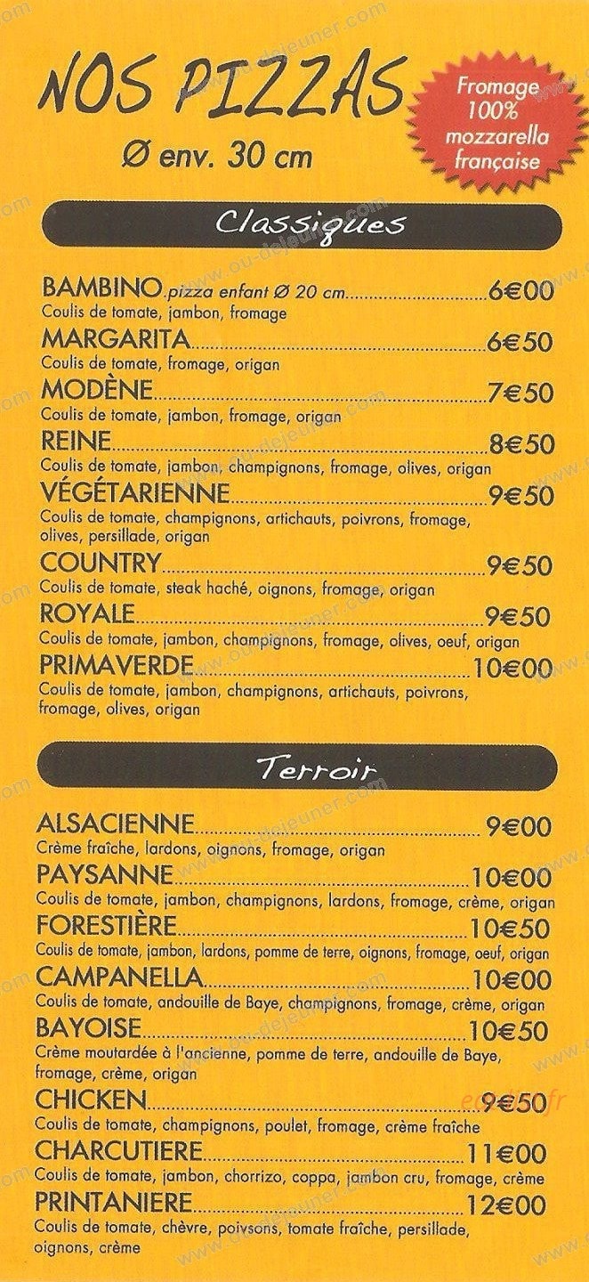 Royal Pizza — carte page 1