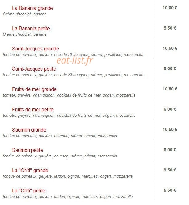 Celtic Pizza — carte page 2
