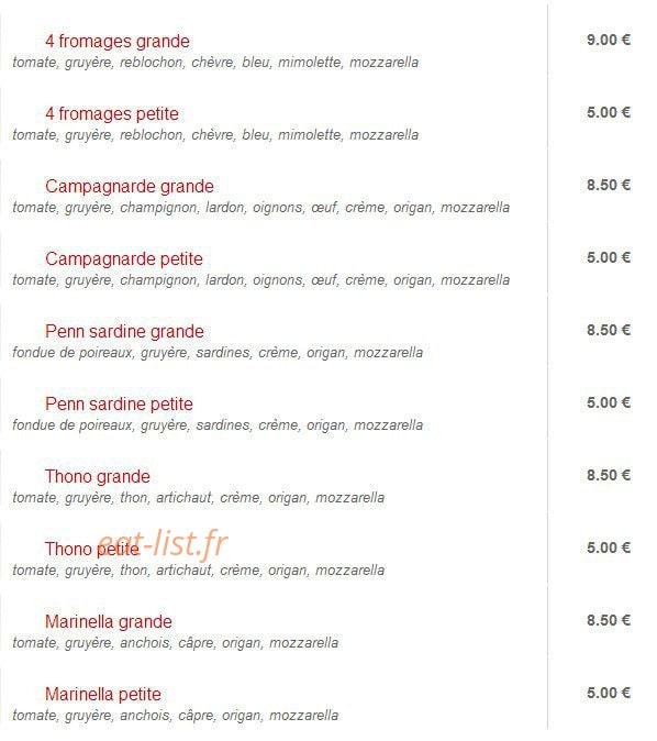 Celtic Pizza — carte page 5
