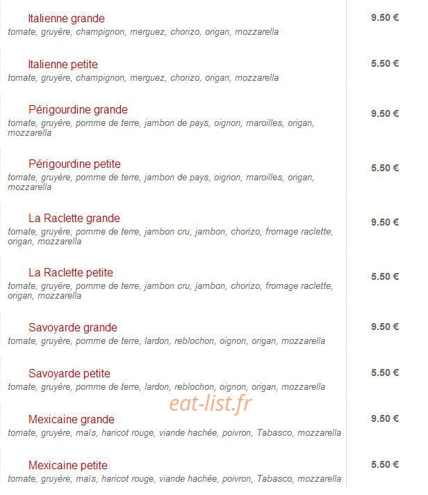 Celtic Pizza — carte page 4