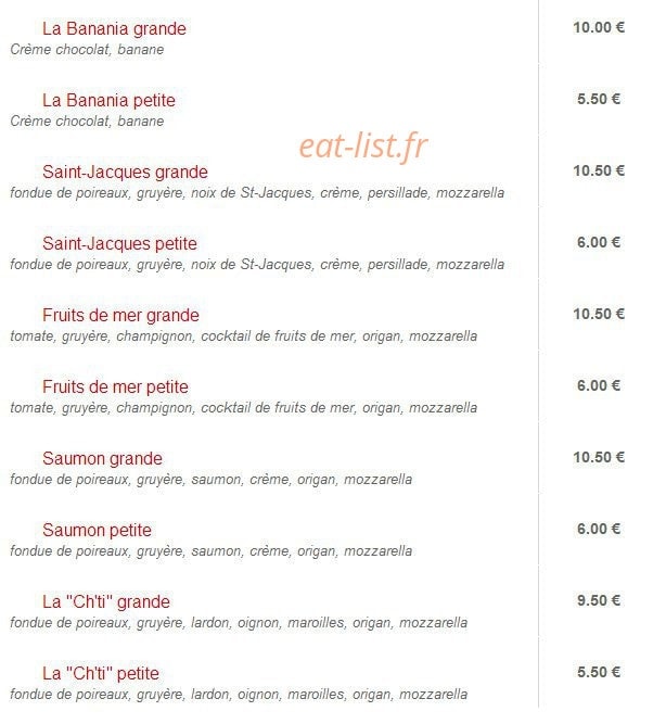 Celtic Pizza — carte page 2