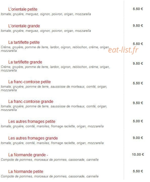 Celtic Pizza — carte page 1