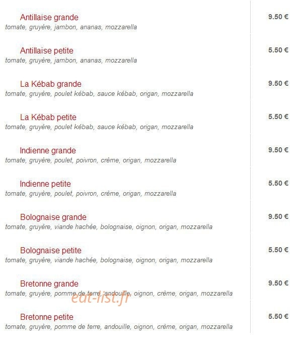 Celtic Pizza — carte page 3