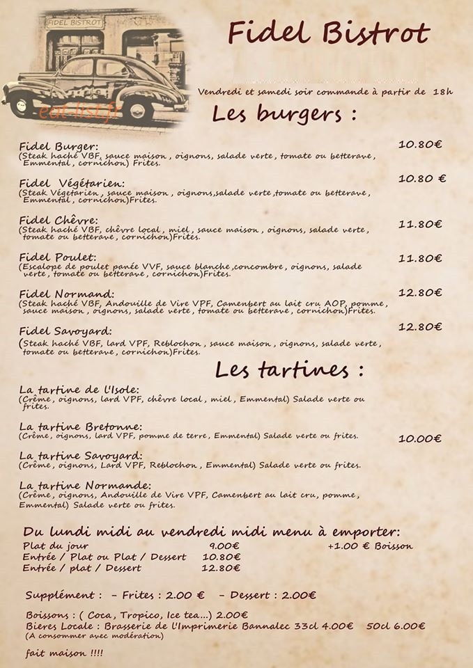 Fidel Bistrot — carte page 1