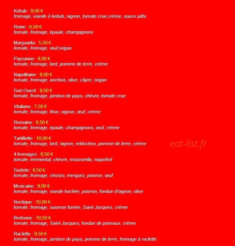 Taco Pizz' — carte page 1