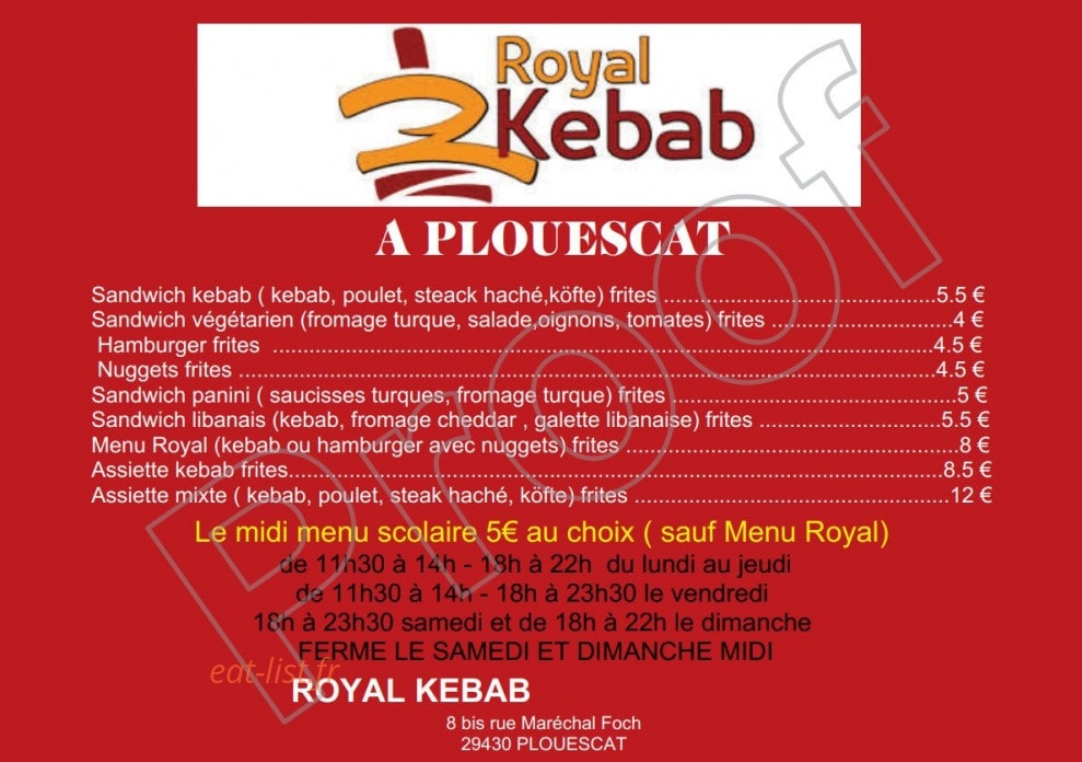 Royal Kebab — carte page 1