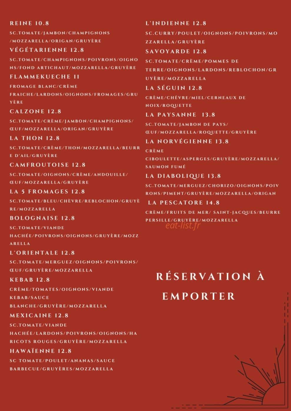 Carte et menu de Auberge du Camfrout à Hopital Camfrout — Les pizzas